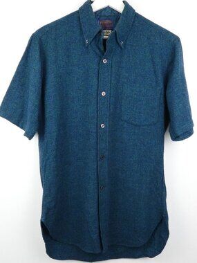 Pendleton Wool Shirt Medium Mens Blue 100% Virgin Short Sleeve Button Down VTG